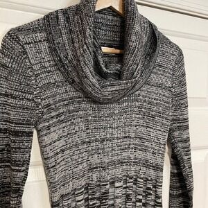 Calvin Klein Pleated Knit Sweater Dress Cowl‎ Long Sleeve Gray S Stretch Bodycon